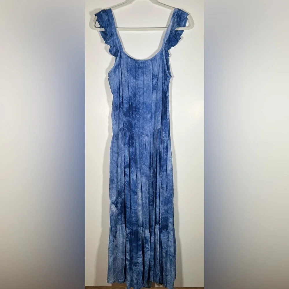 NWT BB Dakota blue tie-dye ruffle tiered maxi dress sz S fairy boho hippie - Picture 2 of 12